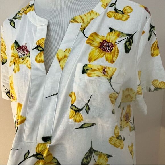 Van Heusen Floral Linen Popover Shirt M - Picture 4 of 7